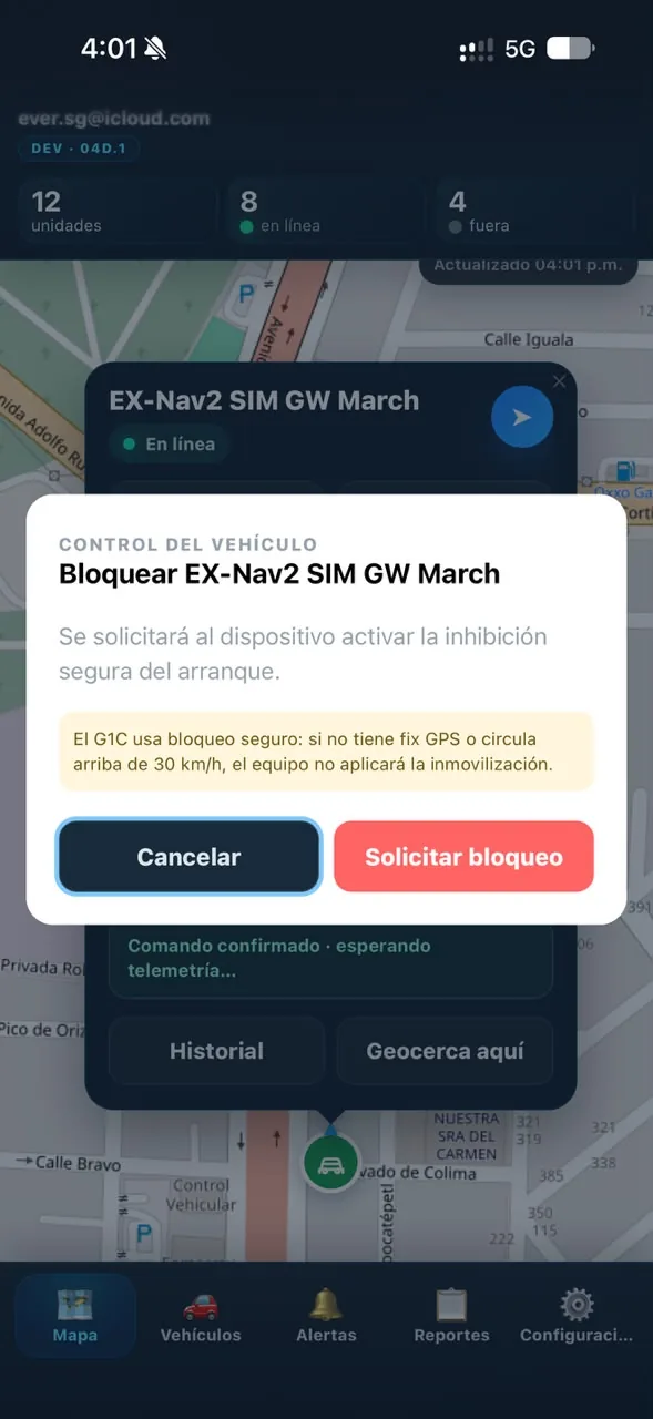 Confirmación de bloqueo