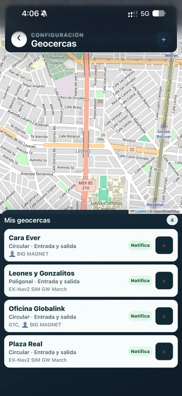 Listado de geocercas