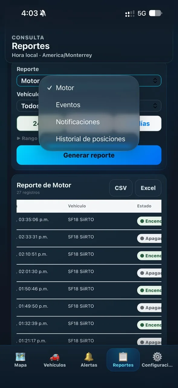 Tipos de reporte